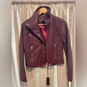 Maroon faux Leather Biker Jacket